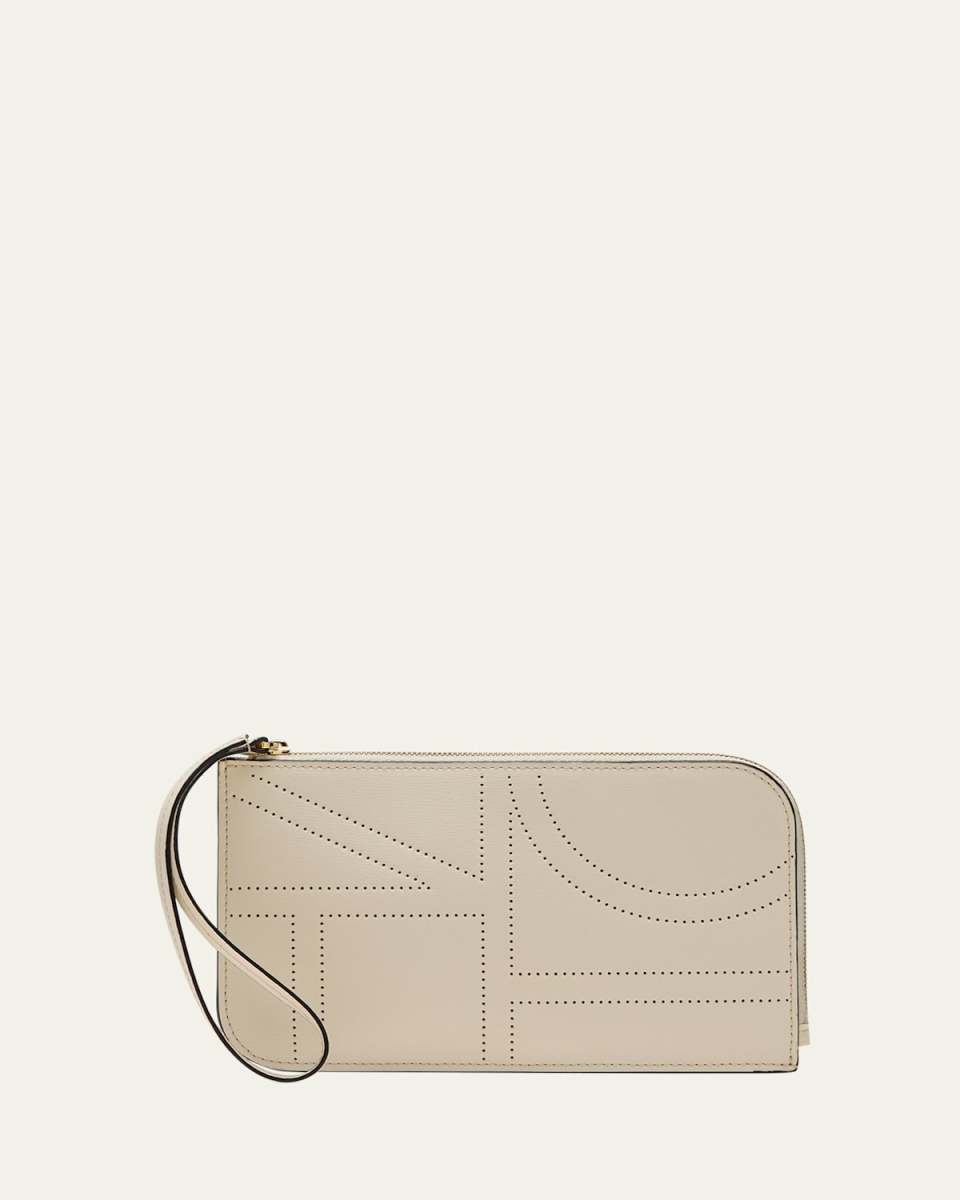 Mono Logo Zip Leather Wristlet